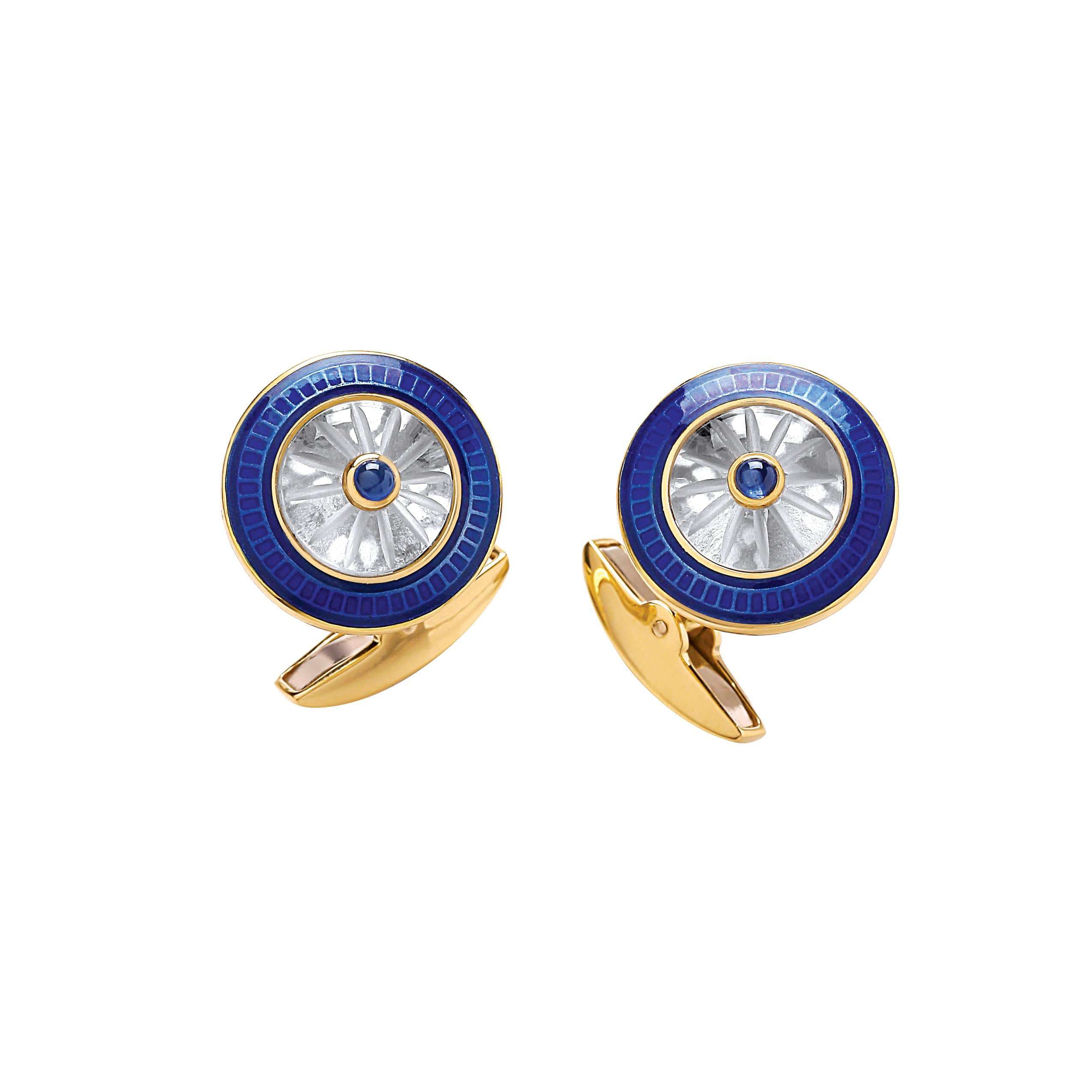 Deakin & Francis Yellow Gold Round Crystal Cufflinks