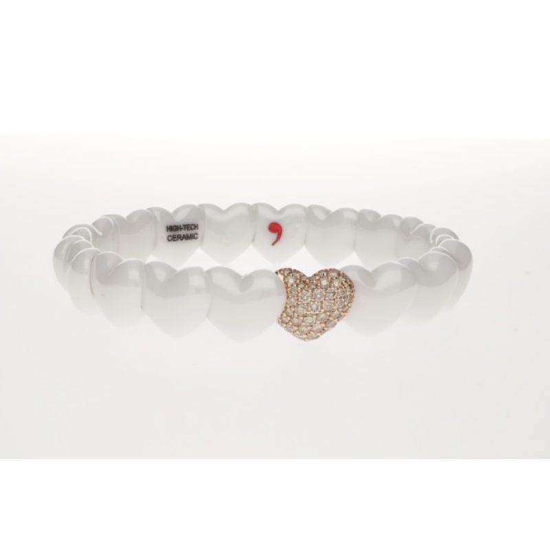 White Ceramic Heart Bracelet with 1 Champagne Diamond Heart