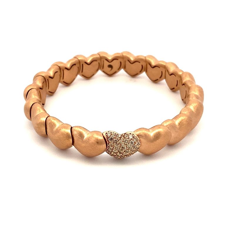 Matte Rose Gold Heart Bracelet with 1 Champagne Diamond Heart