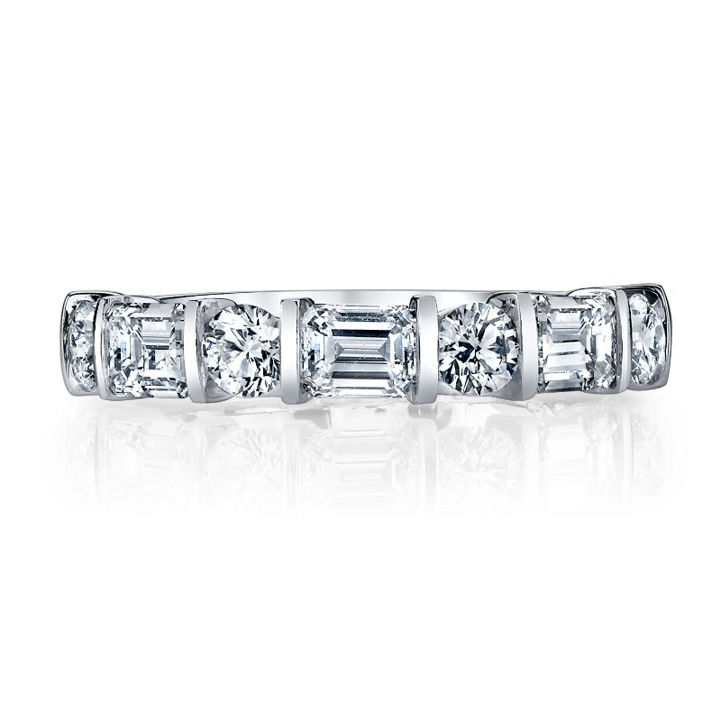 Deutsch Signature Channel Alternating Emerald  and Round Diamond Halfway Band