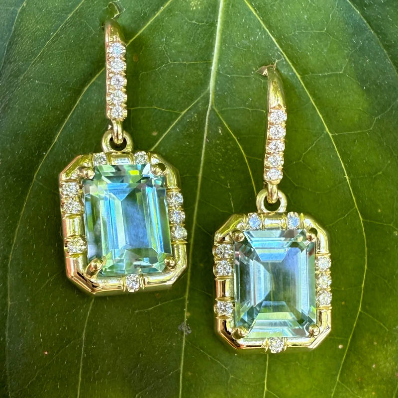 Emerald Cut Aquamarine Sprinkle Earrings