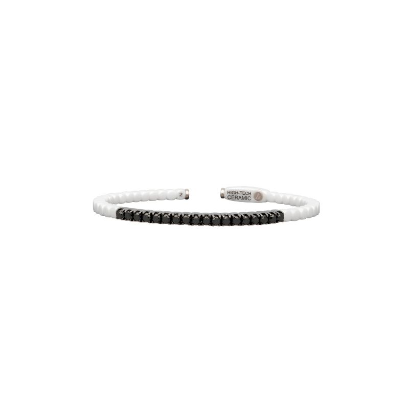 White Ceramic Bangle with 18 Black Diamonds