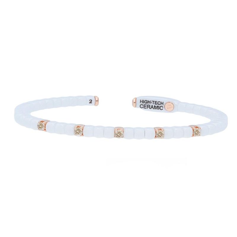 White Ceramic Bangle with 5 Champgane Diamonds