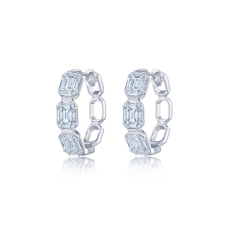 Kwiat Sunburst Hoop Earrings with Emerald-Cut Diamonds