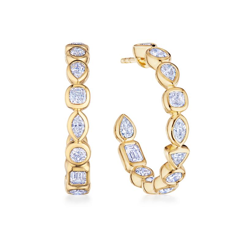 Kwiat Hoop Earrings with Mixed Shape Diamonds