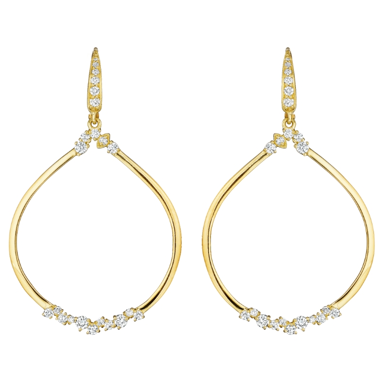 18K Gold .97Ct Open Circle Earring With Diamond Accents And Diamond Wire Top (French Wire)