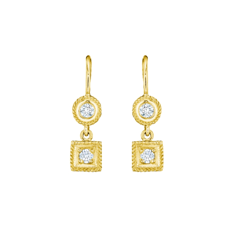 Engraved Classic Round & Square Earrings On French Wire