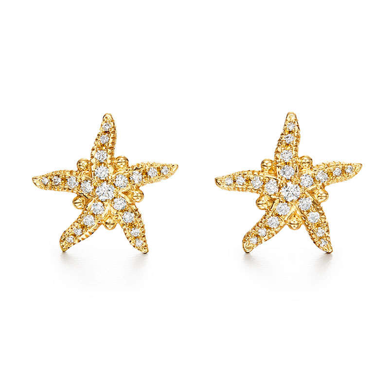 Temple St. Clair Diamond & Yellow Gold Sea Star Stud Earrings