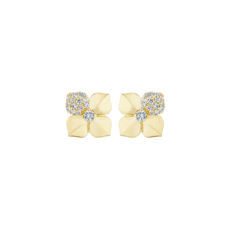 18K White Gold .38Ct Small Flower Stud Earring With Single Pave Petal