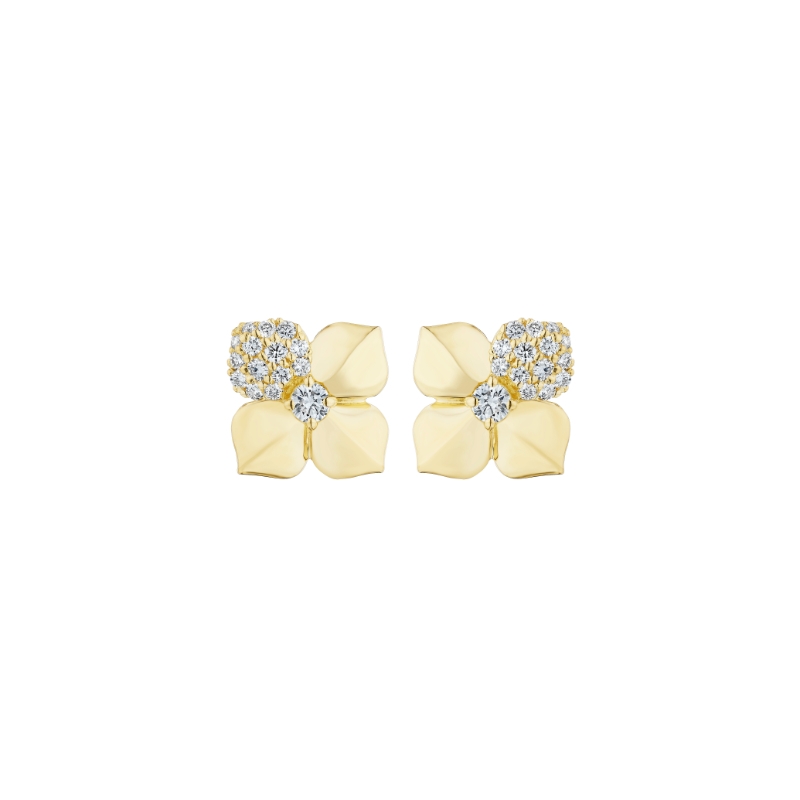 18K White Gold .38Ct Small Flower Stud Earring With Single Pave Petal