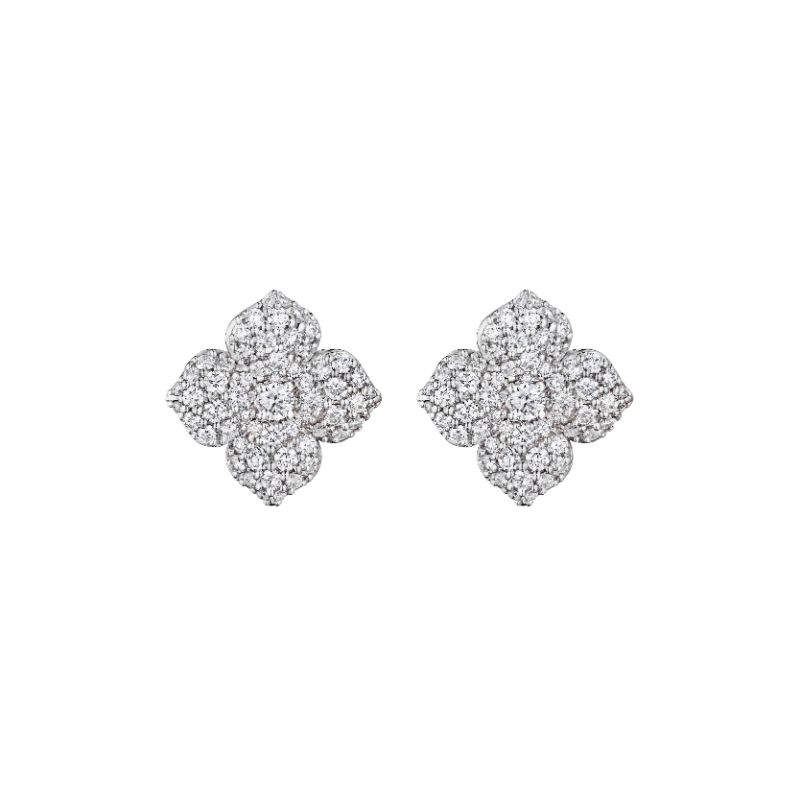 18K White Gold 1.94Ct Large All Pave Flower Stud Earring