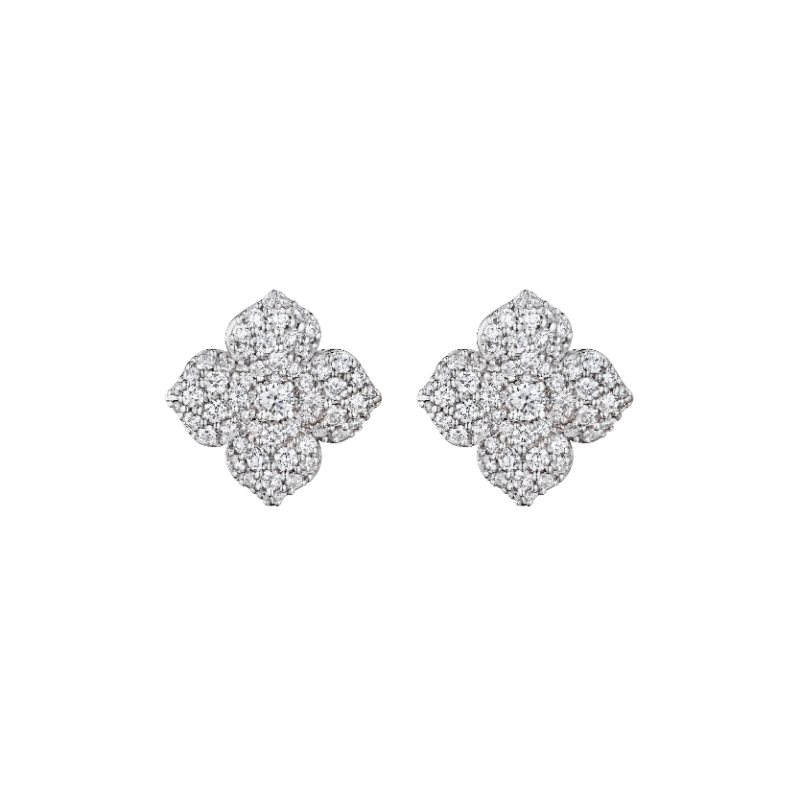 18K White Gold 1.94Ct Large All Pave Flower Stud Earring