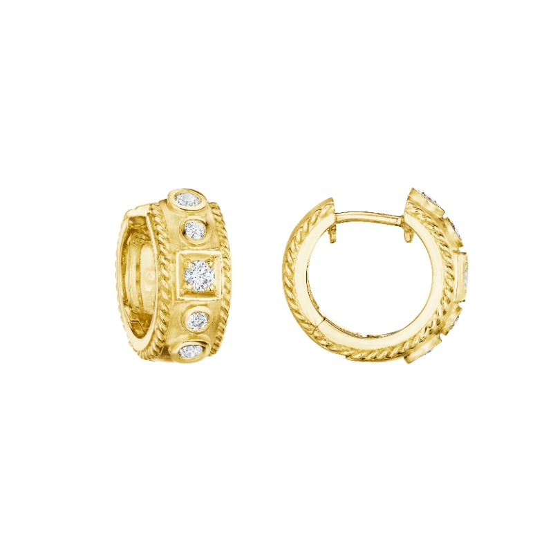 Round & Square Diamond Huggie Earrings