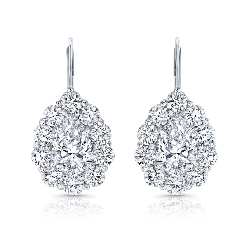 Rahaminov White Gold Melee Halo Drop Earrings