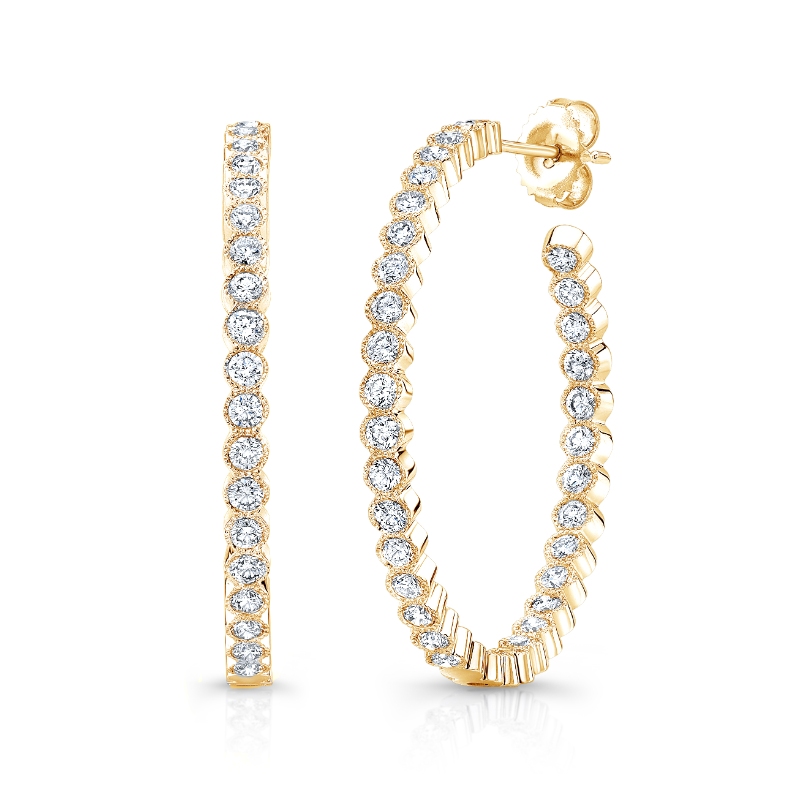 Rahaminov Yellow Gold Beaded Halo In/Out Hoop Earrings