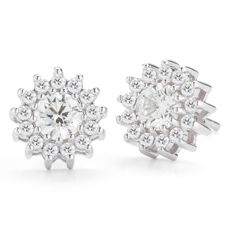 Deutsch Signature Round Diamond Flower Halo Stud Earrings