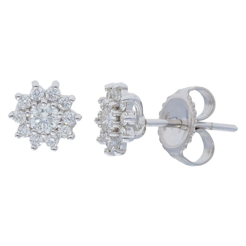Deutsch Signature Round Diamond Flower Halo Stud Earrings