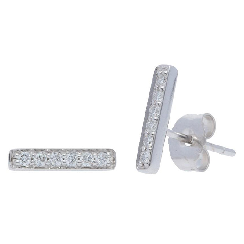 Deutsch Signature Pave Diamond Thin Bar Stud Earrings
