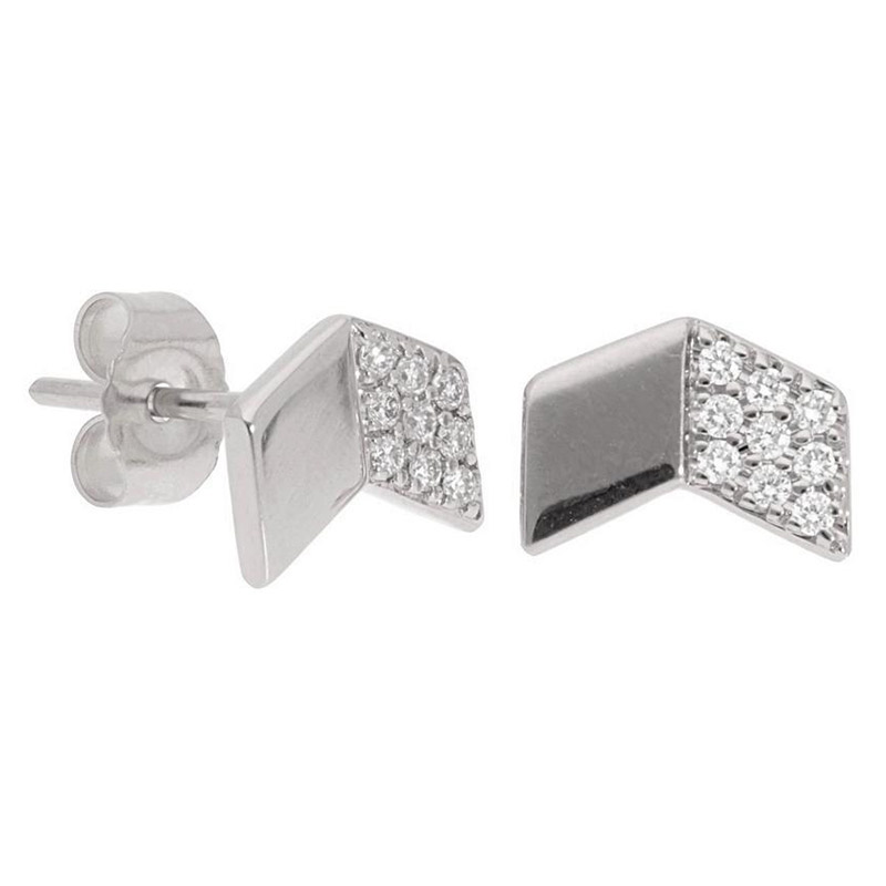 Deutsch Signature Chevron Diamond and Polished Gold Stud Earrings