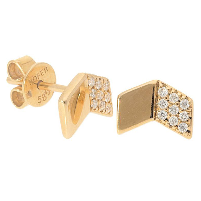 Deutsch Signature Chevron Diamond and Polished Gold Stud Earrings