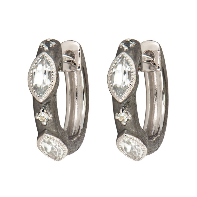 Jude Frances Blackened Silver White Topaz Hoop Earrings