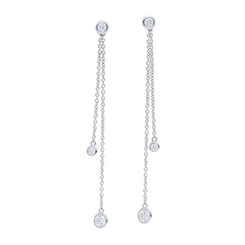 Deutsch Signature Double Chain Drop Diamond Bezel Stud Earrings