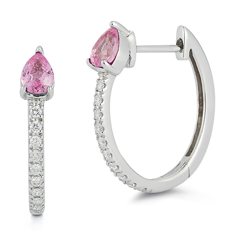 Deutsch Signature Diamond Huggie with Pear Pink Sapphire