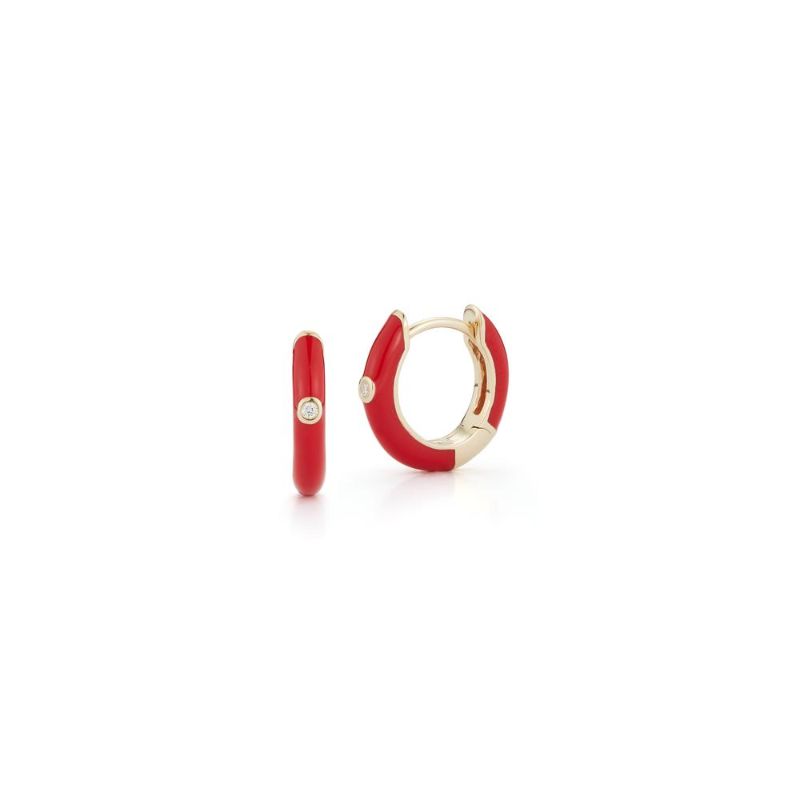 Deutsch Signature Red Enamel Huggie Earrings with One Diamond