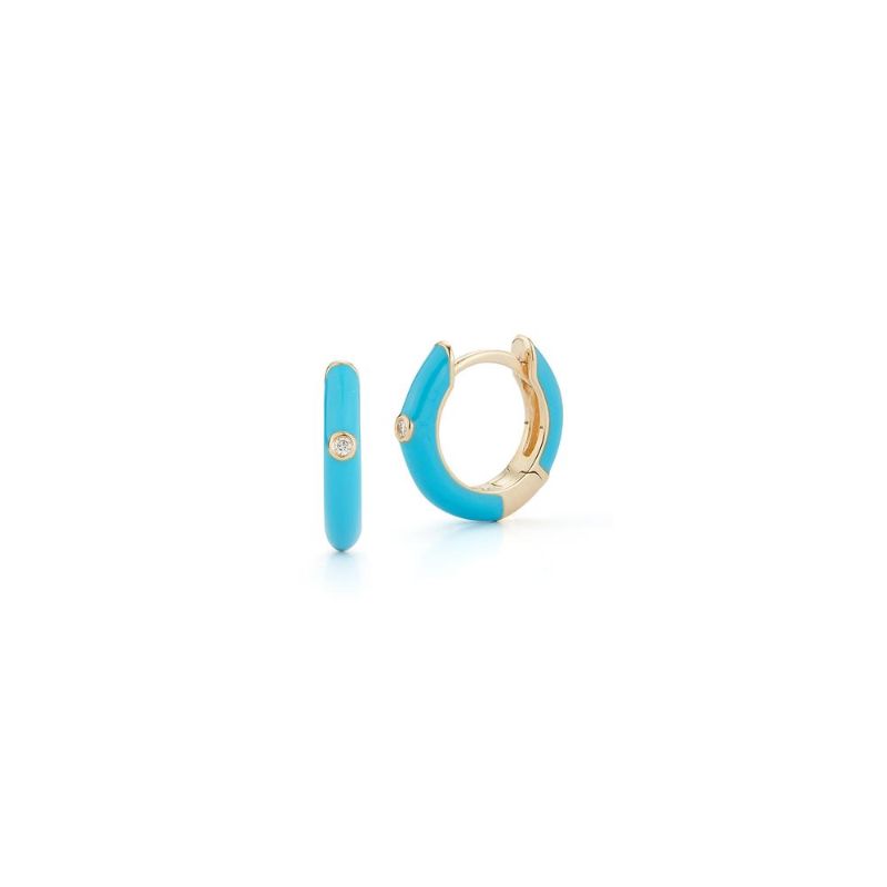 Deutsch Signature Turquoise Enamel Huggie Earrings with One Diamond