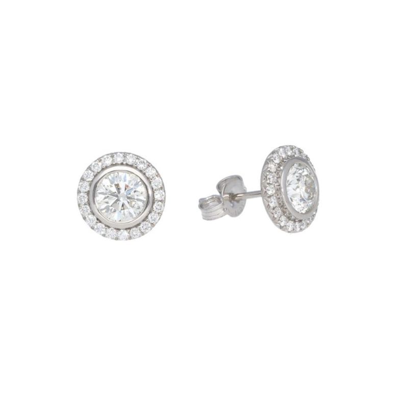 Deutsch Signature Halo Bezel Diamond Stud Earrings