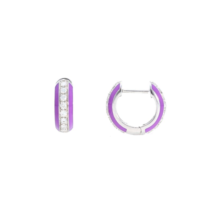 Deutsch Signature Purple Enamel and Diamond Huggie Earrings
