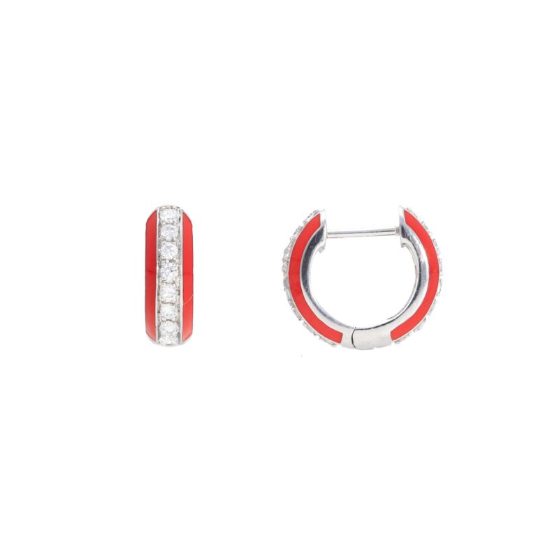 Deutsch Signature Red Enamel and Diamond Huggie Earrings