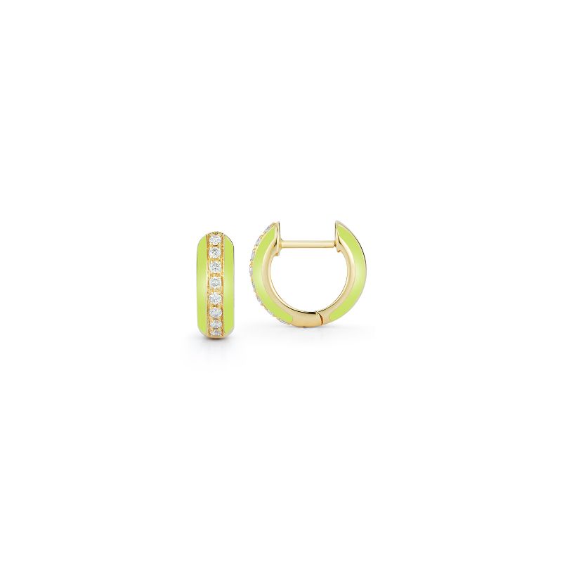 Deutsch Signature Yellow Enamel and 1/2 Way Around Diamond Huggie Earrings