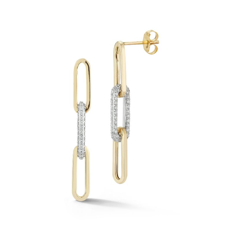 Deutsch Signature Paperclip Drop Stud Earrings with one Diamond Link