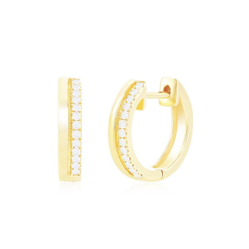 Deutsch Signature 2 Row Pave Diamonds and Polished Gold Huggie Earrings