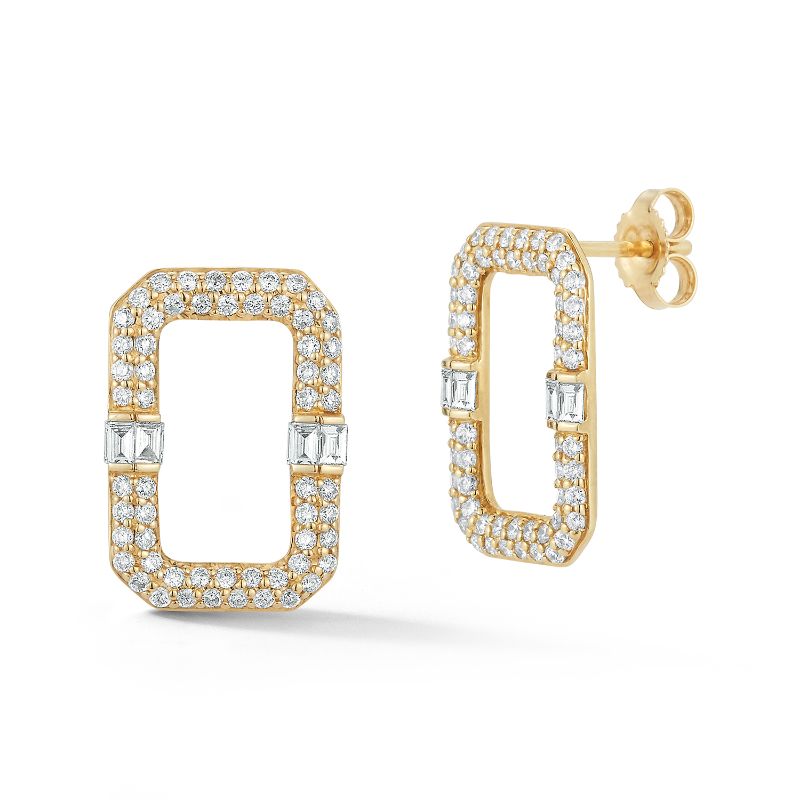 Deutsch Signature Open Rectangle Diamond Earrings with Small Baguettes