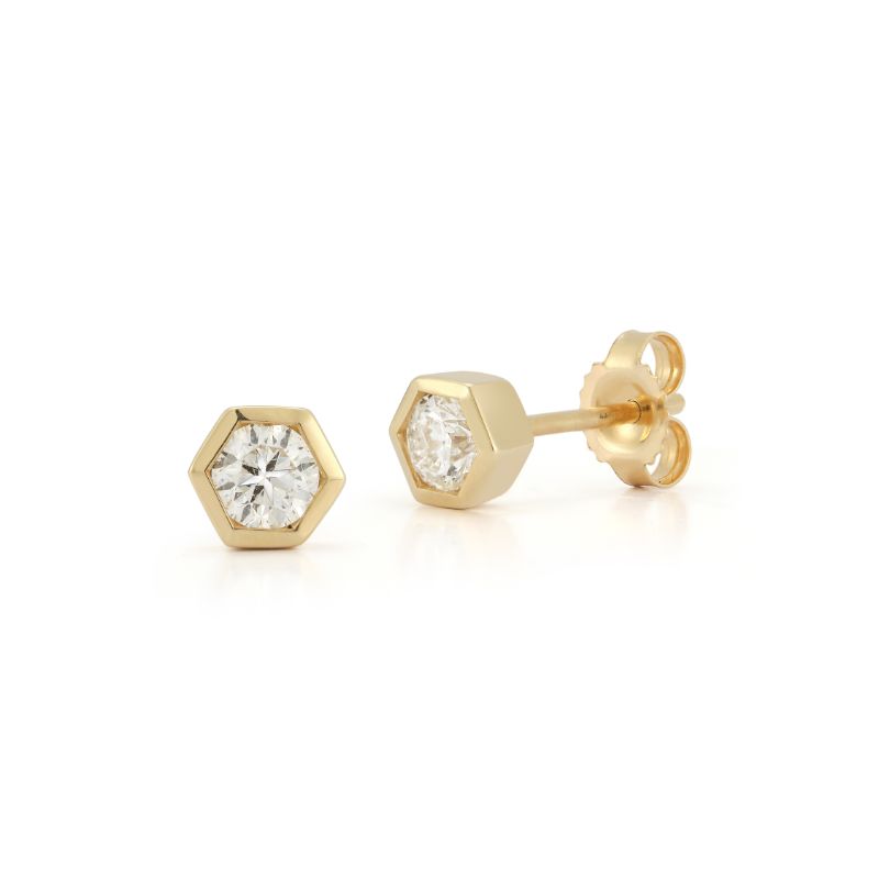 Deutsch Signature Hexagon Bezel Set Diamond Stud Earrings