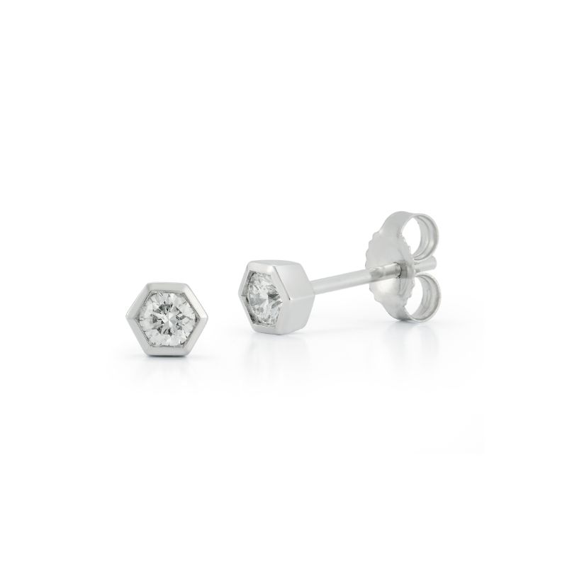 Deutsch Signature Hexagon Bezel Set Diamond Stud Earrings