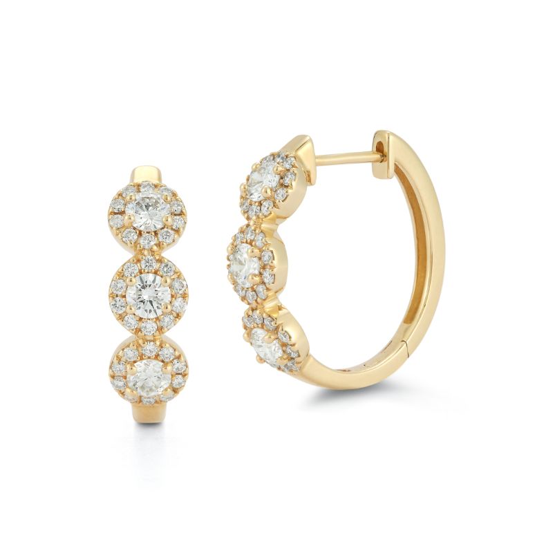 Deutsch Signature Three Diamond Halo Huggie Earrings