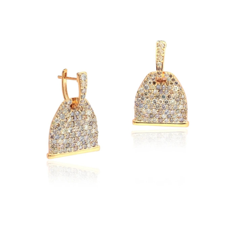 Vincent Peach Multi-Colored Diamond Stirrup Drop Earrings