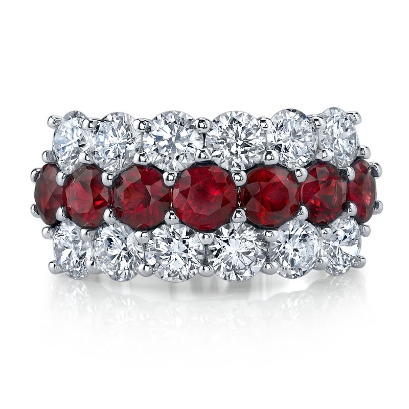 Deutsch Signature Diamond and Ruby 3 Row Band