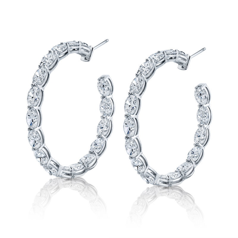 Norman Silverman Oval Diamond Hoop Earrings In 18K White Gold