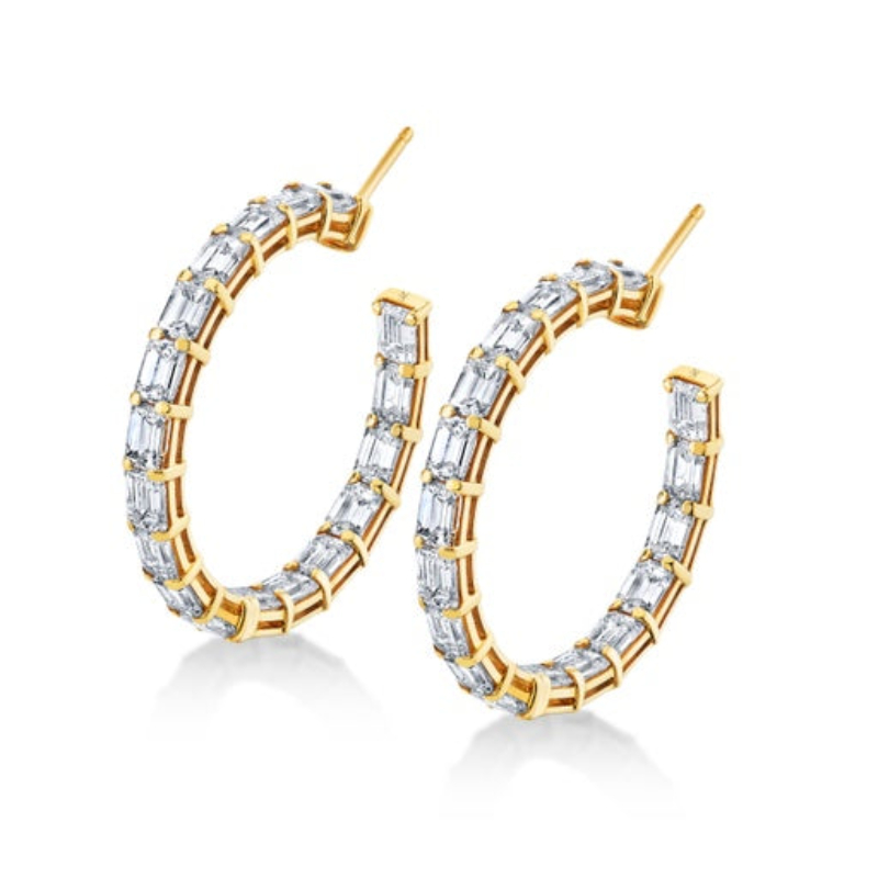 Norman Silverman East-West Emerald Cut Diamond Hoop Earrings