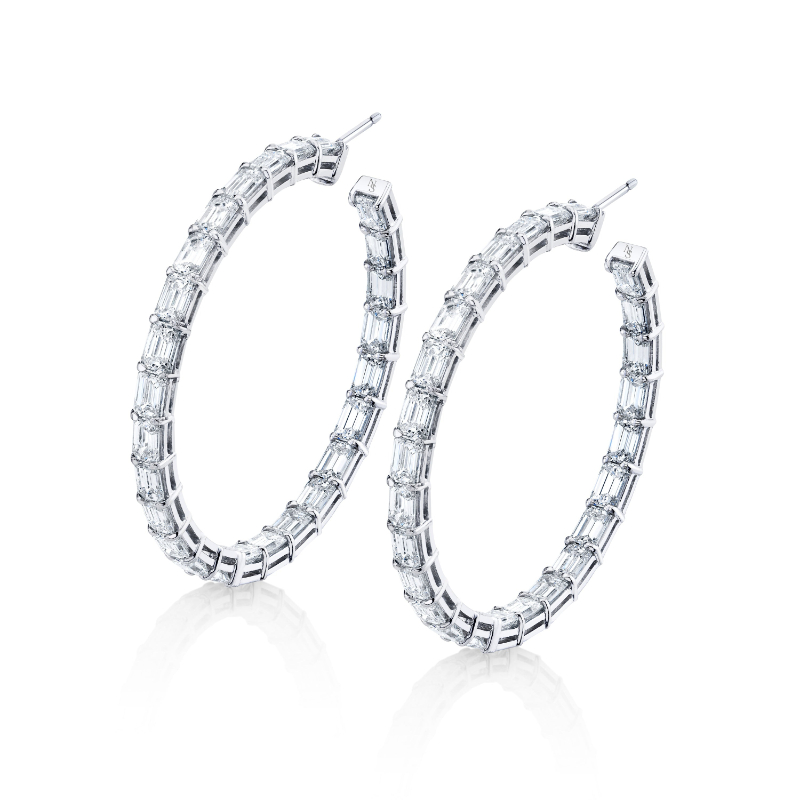 Norman Silverman Inside Out Emerald Cut Diamonds Hoop Earrings
