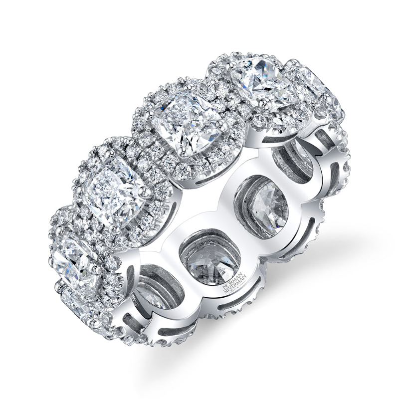 Norman Silverman Cushion Cut Eternity Band With Pave Halo