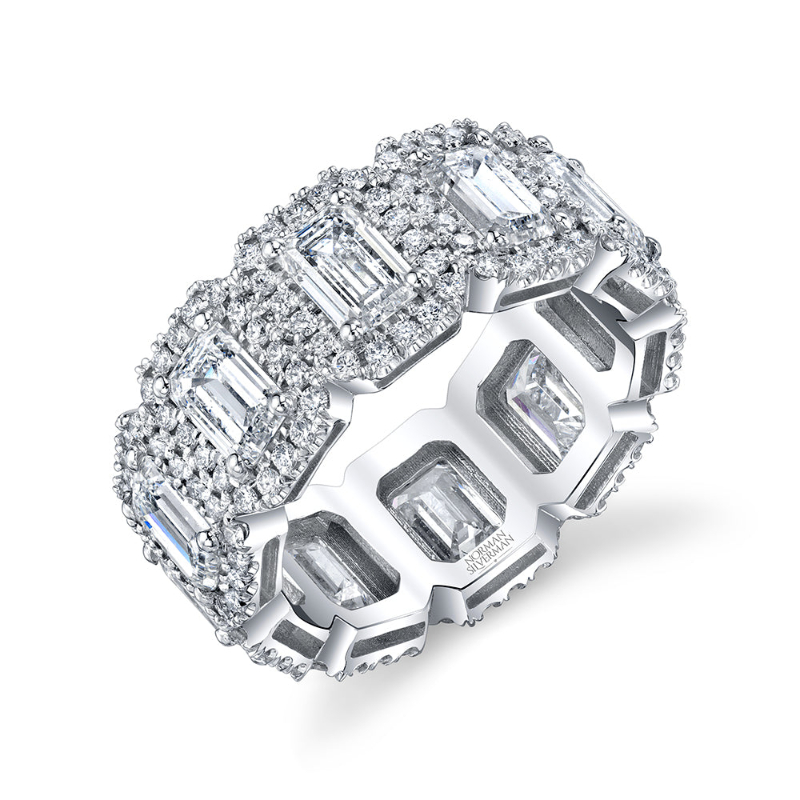 Norman Silverman Emerald Cut Eternity Band With Pave Halo