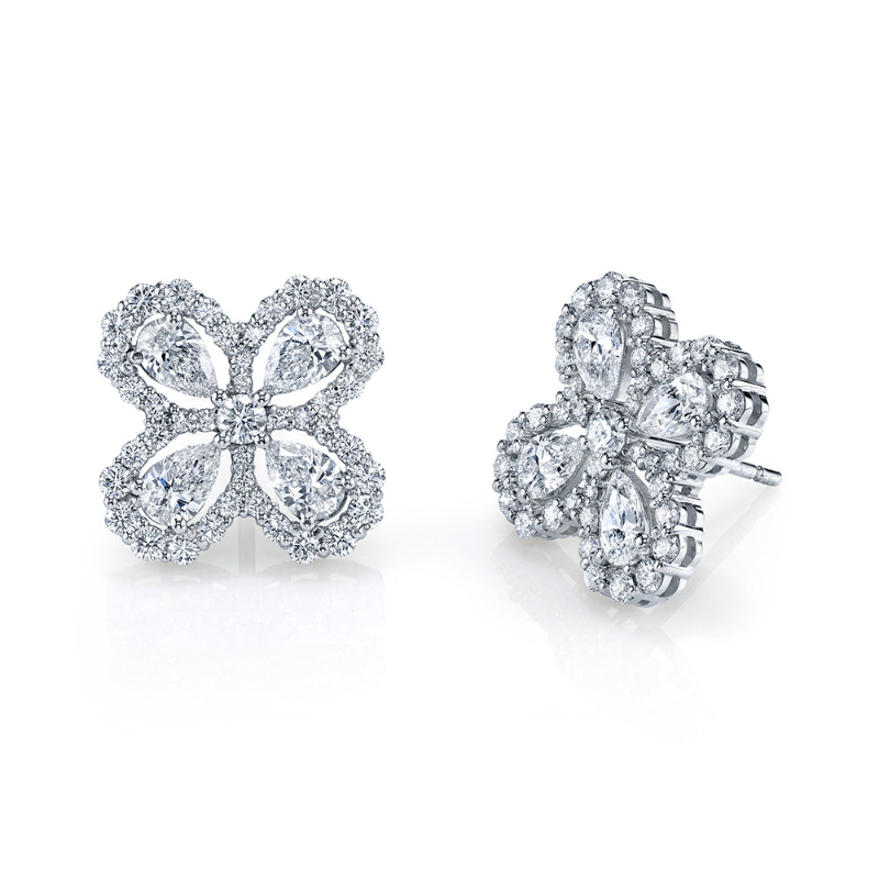 Norman Silverman Pear Shape Floret Earrings With Pave Setting