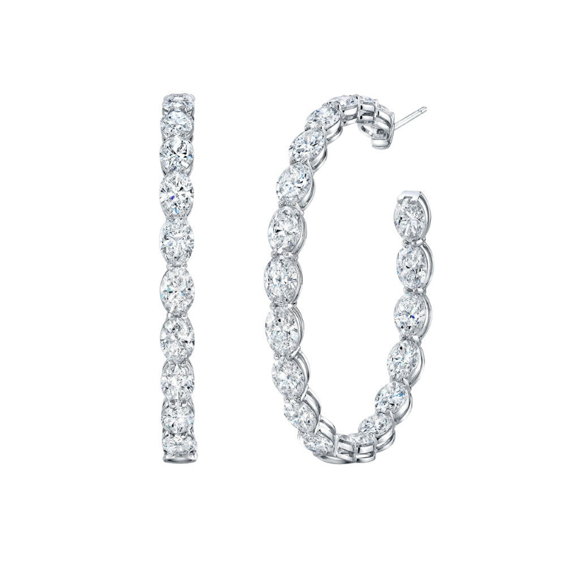 Norman Silverman Oval-Cut Diamond Hoop Earrings