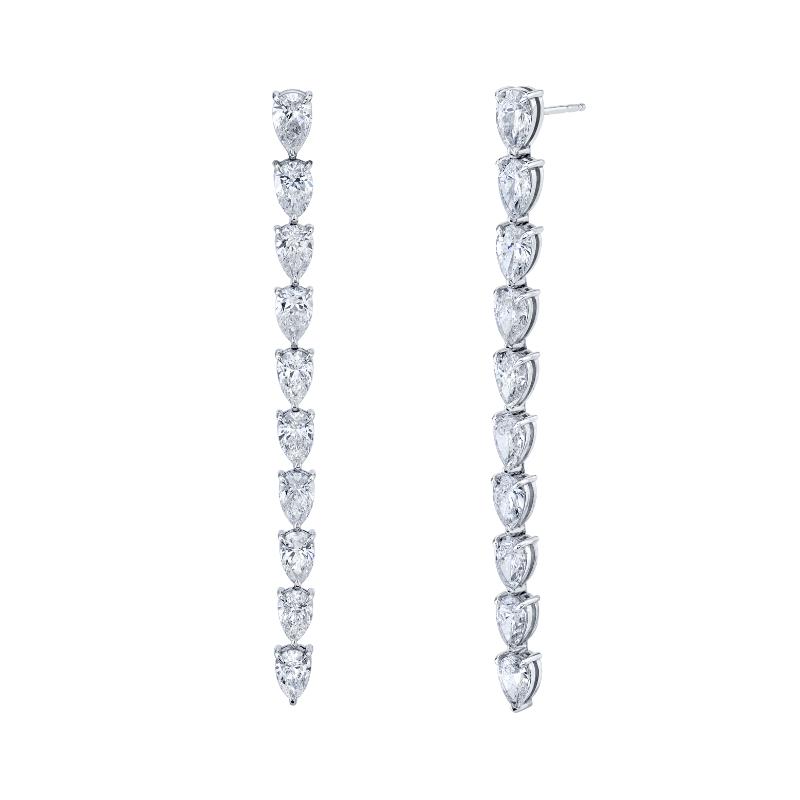 Norman Silverman Pear Shape Diamond Vine Dangle Earrings