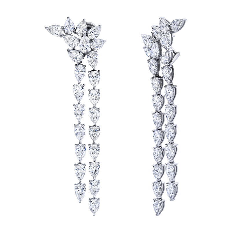 Norman Silverman Long Drop Earrings With Pear Shape Diamonds